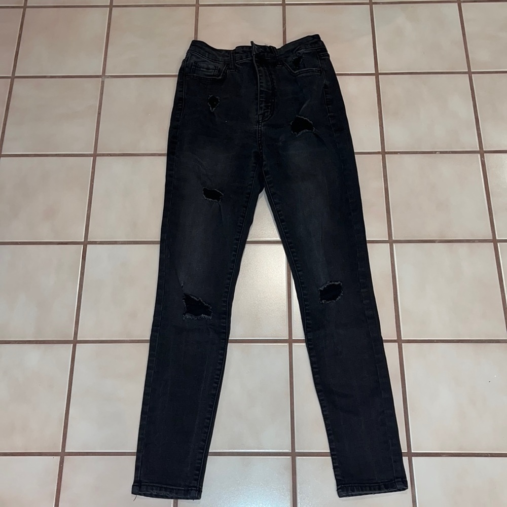 Black high rise ripped skinny jeans